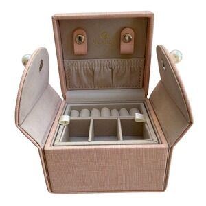 Vlando Travel Jewelry Organizer Box Small Pink Pearl Multi Compartment 4X4 inch
